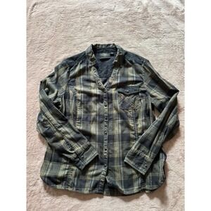 Harley-Davidson Women's Denim Cotton Accent Plaid Long Sleeve Shirt Size‎ XL